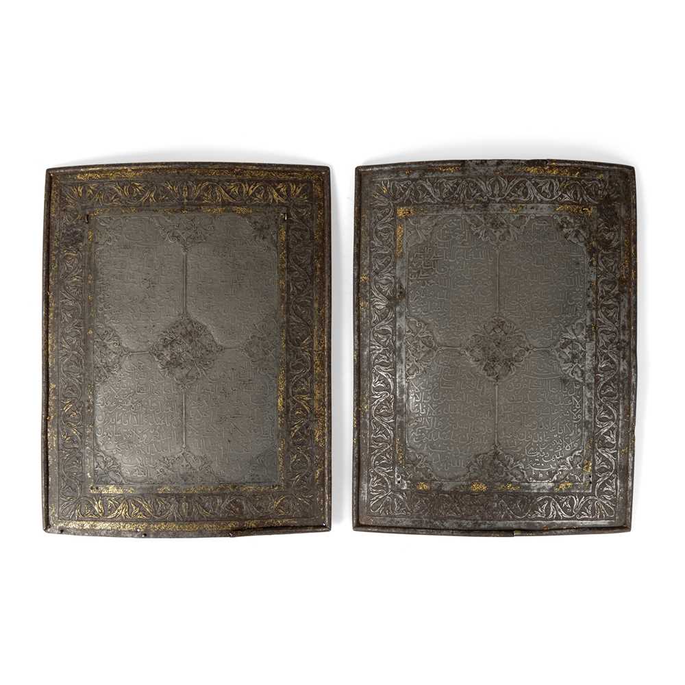 PAIR OF QAJAR GOLD DAMASCENED STEEL