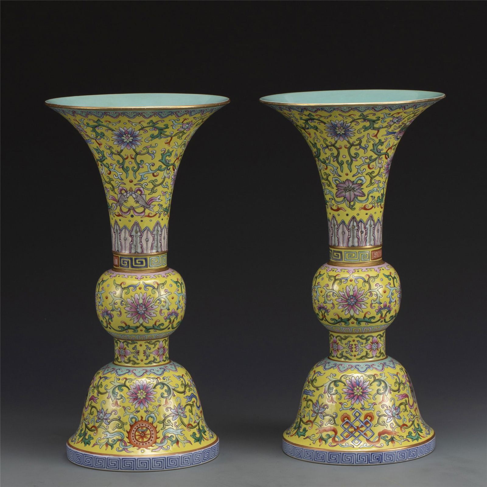 PAIR OF QING FAMILLE JAUNE LOTUS
