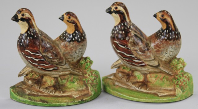 PAIR OF QUAIL BOOKENDS Hubley