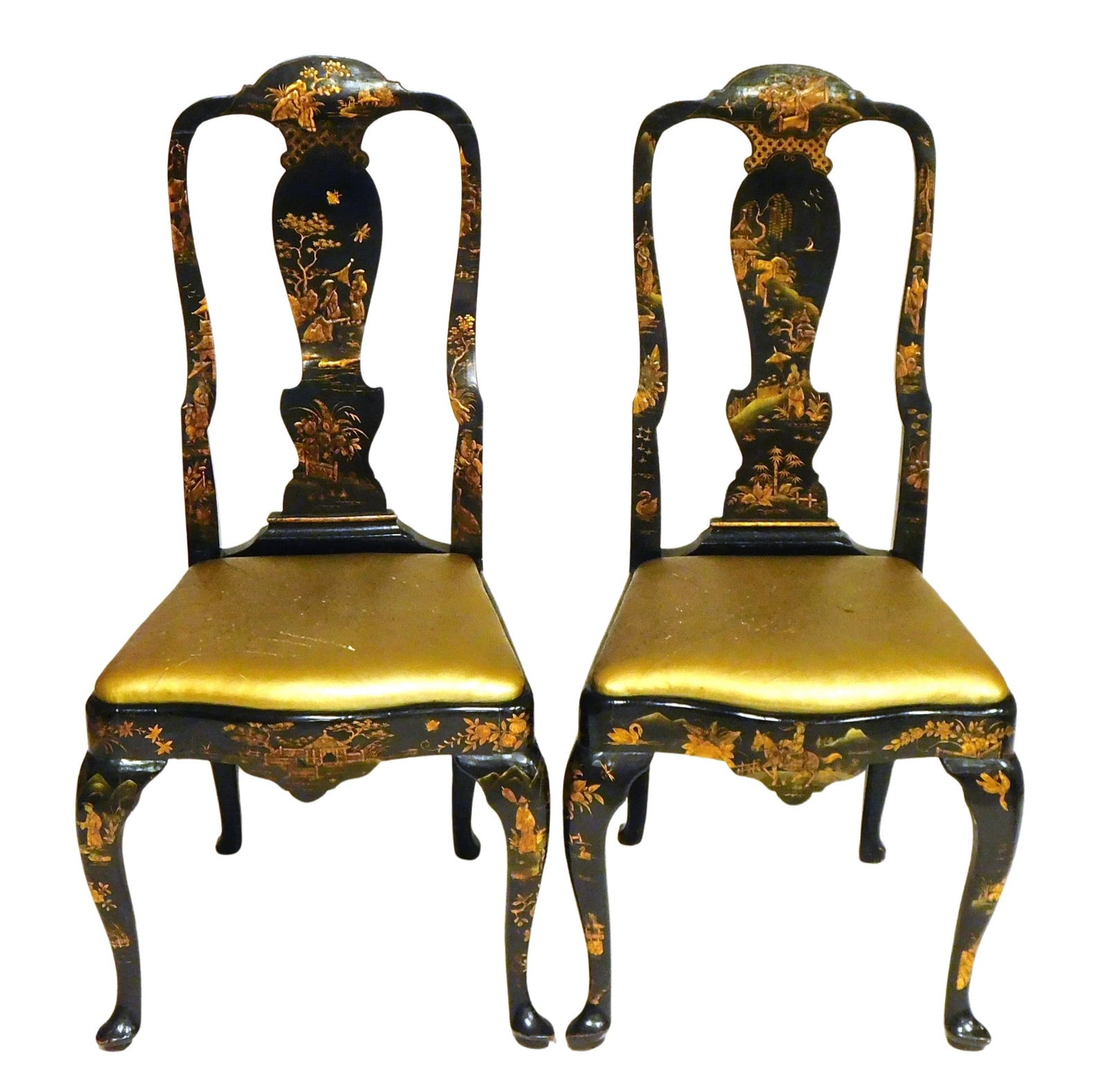 PAIR OF QUEEN ANNE CHAIRS, ENGLISH,