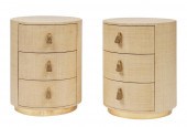 PAIR OF RAFFIA-CLAD SIDE TABLE