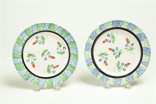 PAIR OF RAINBOW SPATTER PLATES. 