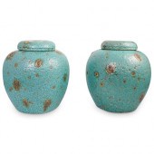 PAIR OF RAKU CERAMIC JARSDESCR