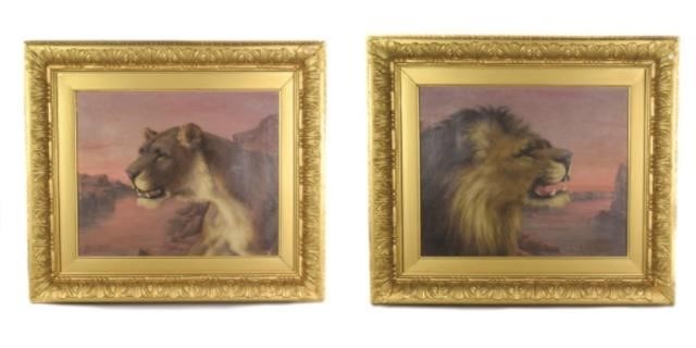 PAIR OF RALPH BOWEN LION AND