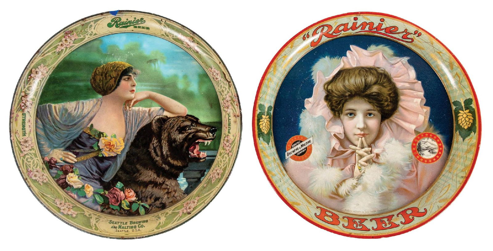 PAIR OF RANIER BEER LITHOGRAPHED