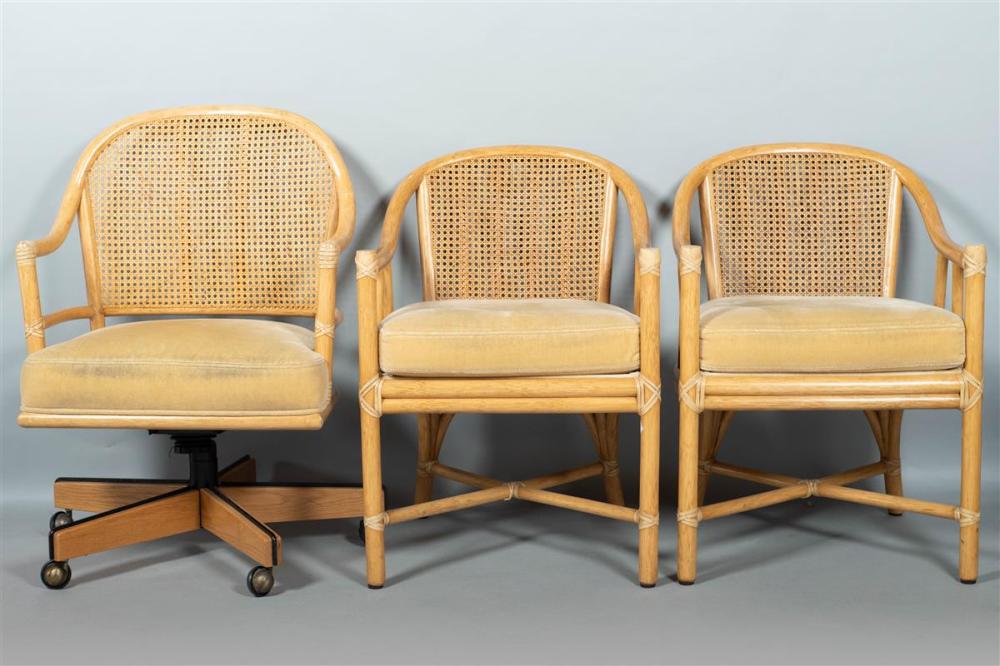 PAIR OF RATTAN AND CANED