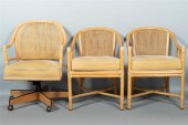 PAIR OF RATTAN AND CANED ARMCH