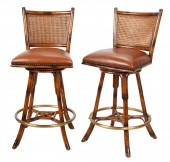 PAIR OF RATTAN AND LEATHER SWI
