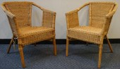 PAIR OF RATTAN AND WICKER ARMC