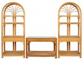 PAIR OF RATTAN ETAGERES AND A