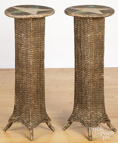 PAIR OF RATTAN STANDS WITH