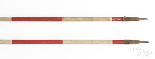 PAIR OF RED AND WHITE PAINTED