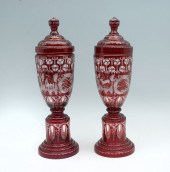 PAIR OF RED CUT TO CLEAR BOHEM