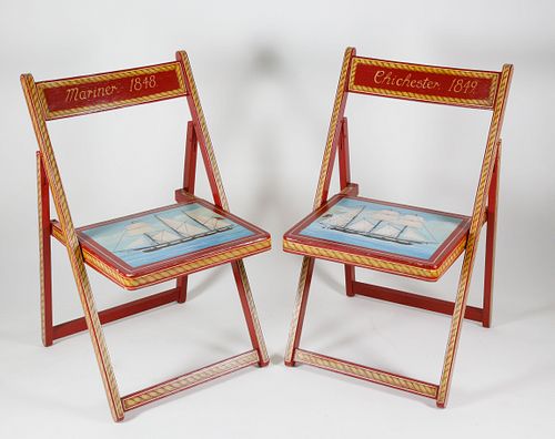 PAIR OF RED HAND PAINTED NAUTICAL