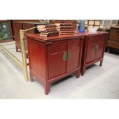 Pair of red lacquer cabinets,