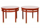 PAIR OF RED LACQUERED ROUND OC