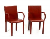 PAIR OF RED LEATHER ARMCHAIRS