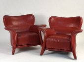PAIR OF RED LEATHER LOUNGE CHA