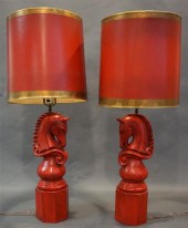 PAIR OF RED PAINTED PLASTER HO