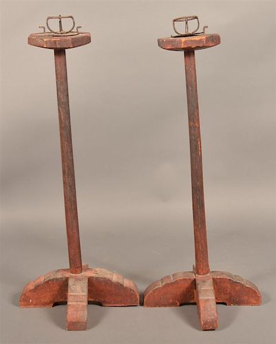 PAIR OF RED PAINTED PRICKET