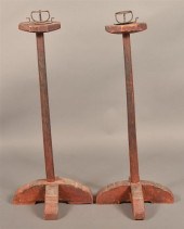 PAIR OF RED PAINTED PRICKET LA