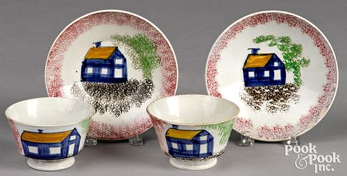 PAIR OF RED SPATTER CUPS AND