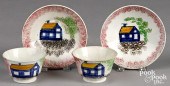 PAIR OF RED SPATTER CUPS AND S
