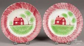 PAIR OF RED SPATTER SHED PLATE