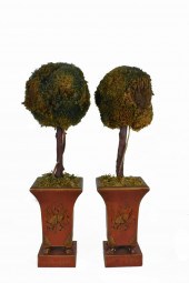 PAIR OF RED TOLE PAINTED CACHE