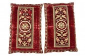 PAIR OF RED VELVET & SILK THRO