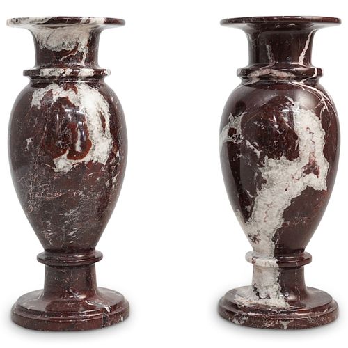 PAIR OF RED ZEBRA MARBLE STONE