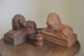 PAIR OF REDWARE LIONS.  Americ