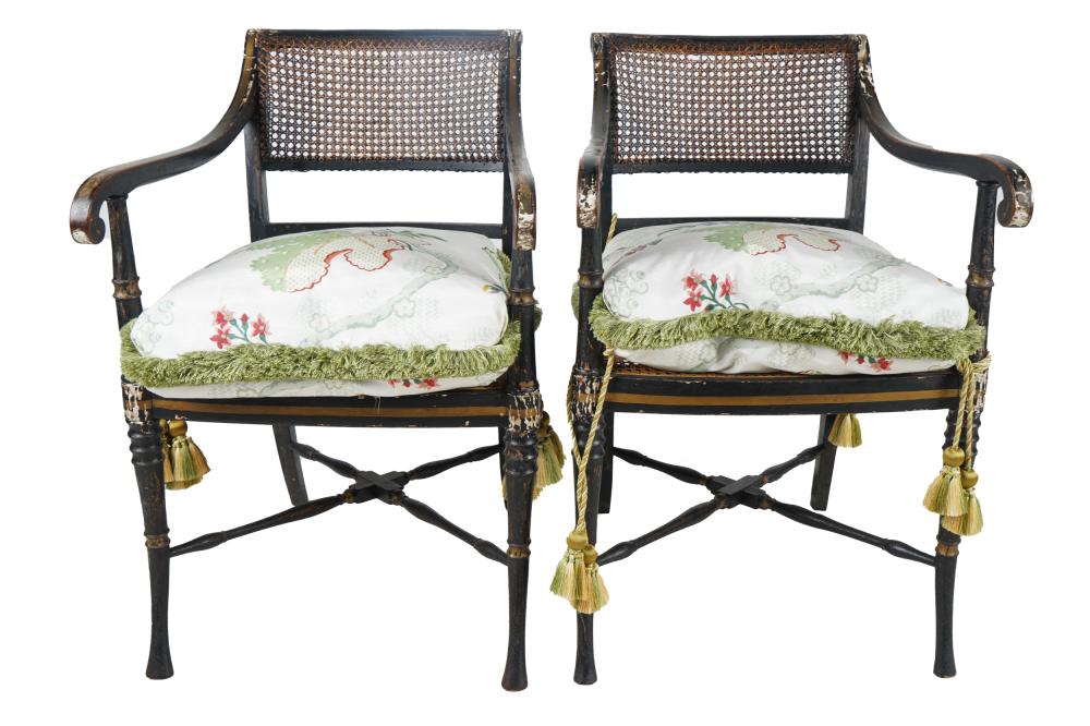 PAIR OF REGENCY EBONIZED & GILT