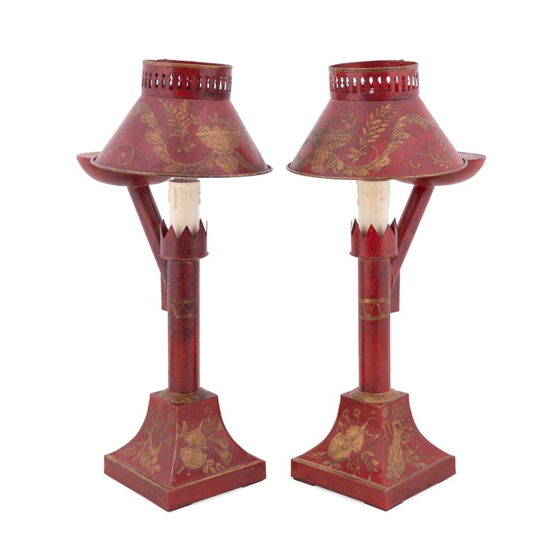 PAIR OF REGENCY STYLE RED TOLE