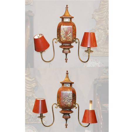 Pair of Regency Style Red Lacquered