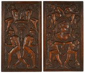 PAIR OF RELIEF-CARVED WALNUT P