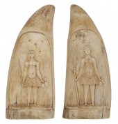 PAIR OF RELIEF-CARVED WHALE'S