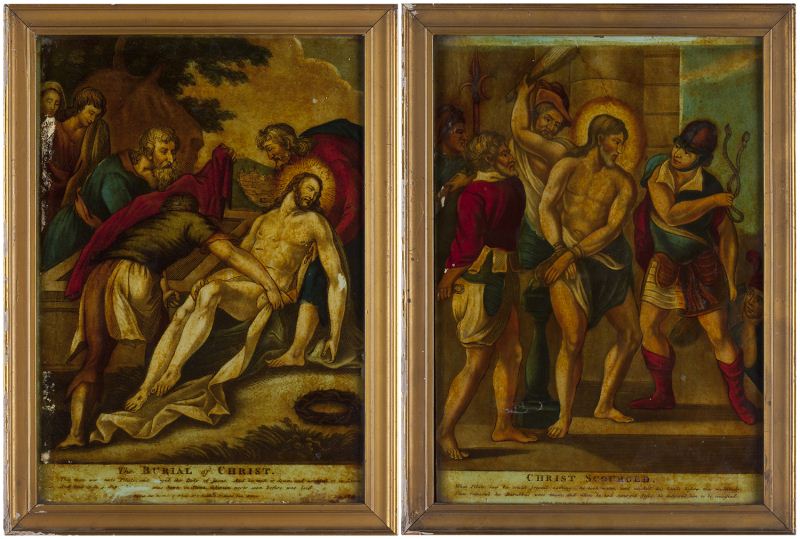 Pair of Religious Reverse Glass