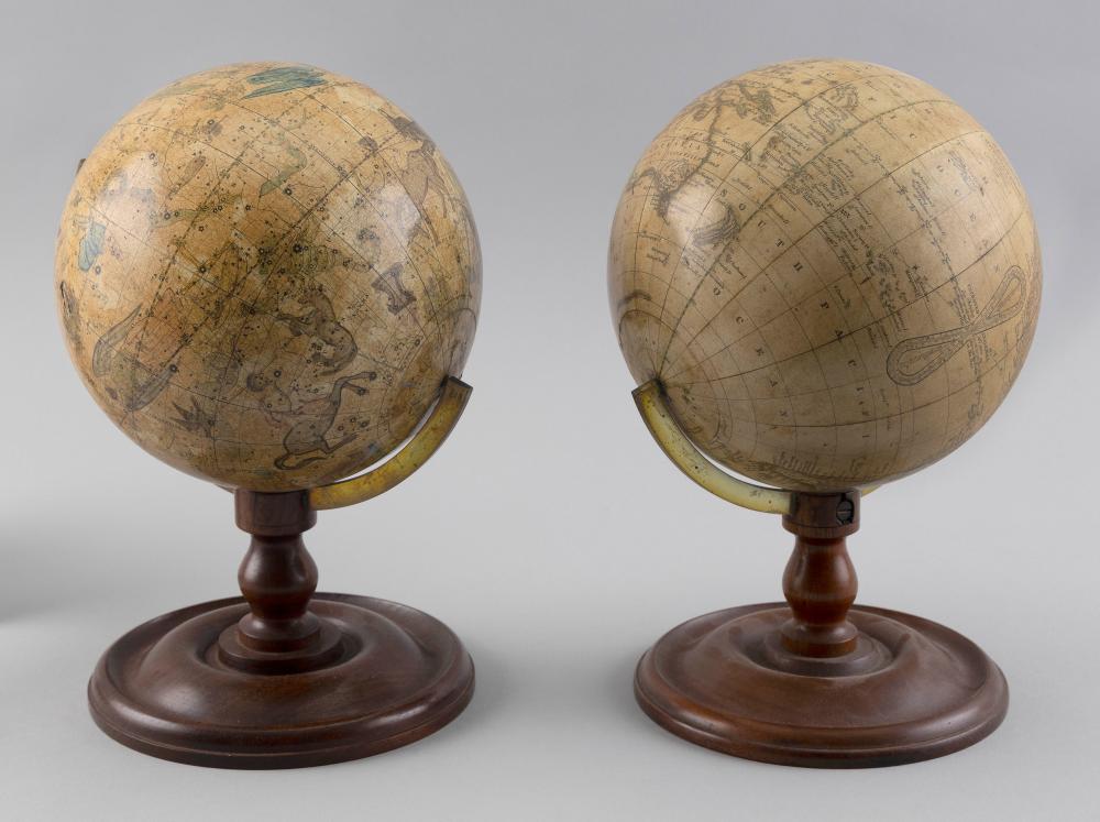 PAIR OF REPRODUCTION GLOBES ON