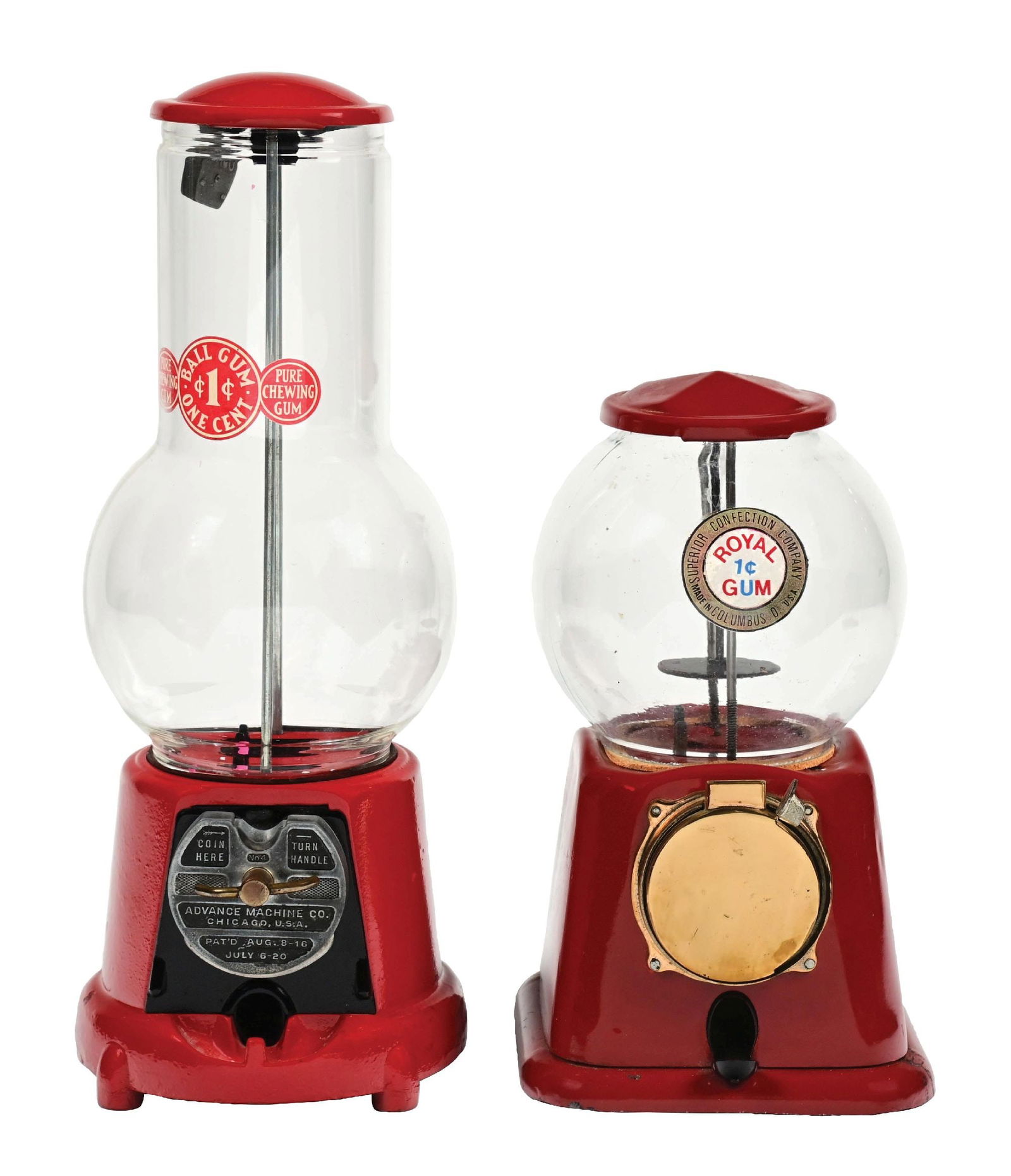 PAIR OF RESTORED GUMBALL VENDING