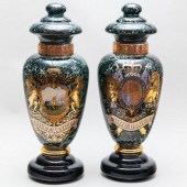 PAIR OF REVERSE PAINTED GLASS