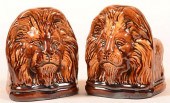 PAIR OF ROCKINGHAM LION HEAD W