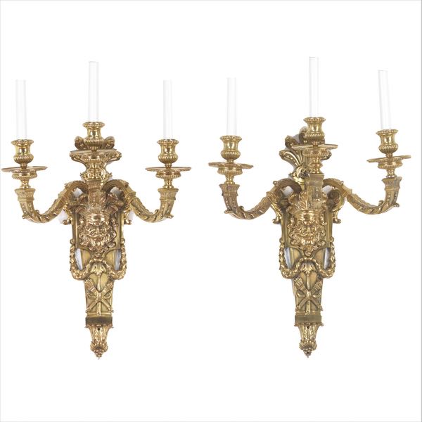 PAIR OF ROMAN REVIVAL BRASS WALL