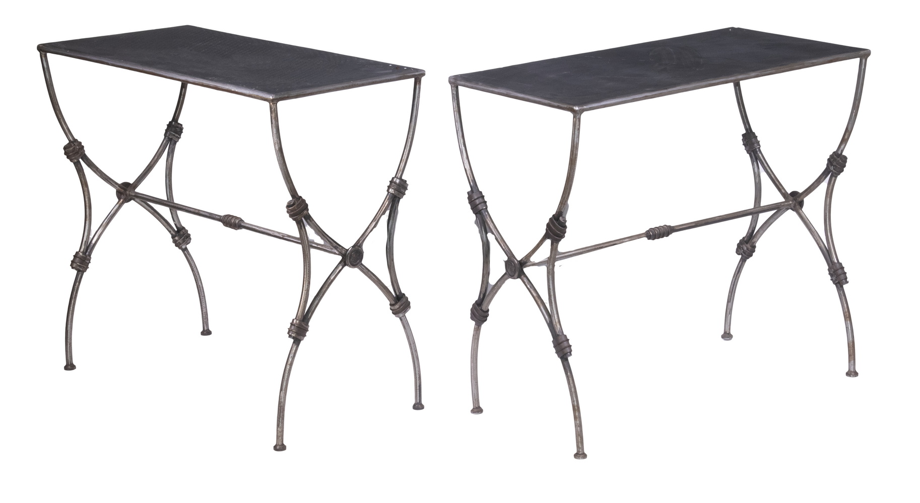 PAIR OF ROMANESQUE STYLE IRON AND