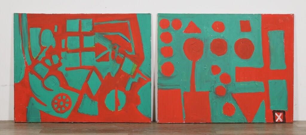 PAIR OF RON RICE ACRYLICS ON CANVAS