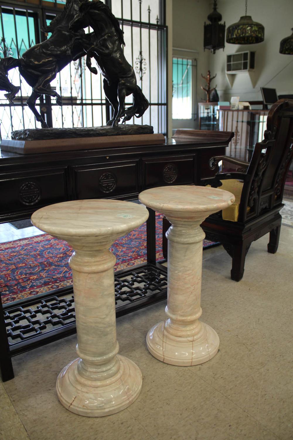 PAIR OF ROSA MARBLE PEDESTALSPAIR