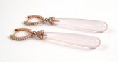 PAIR OF ROSE QUARTZ AND DIAMON