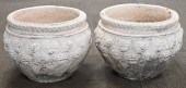 PAIR OF ROUND CEMENT URNS, HEI