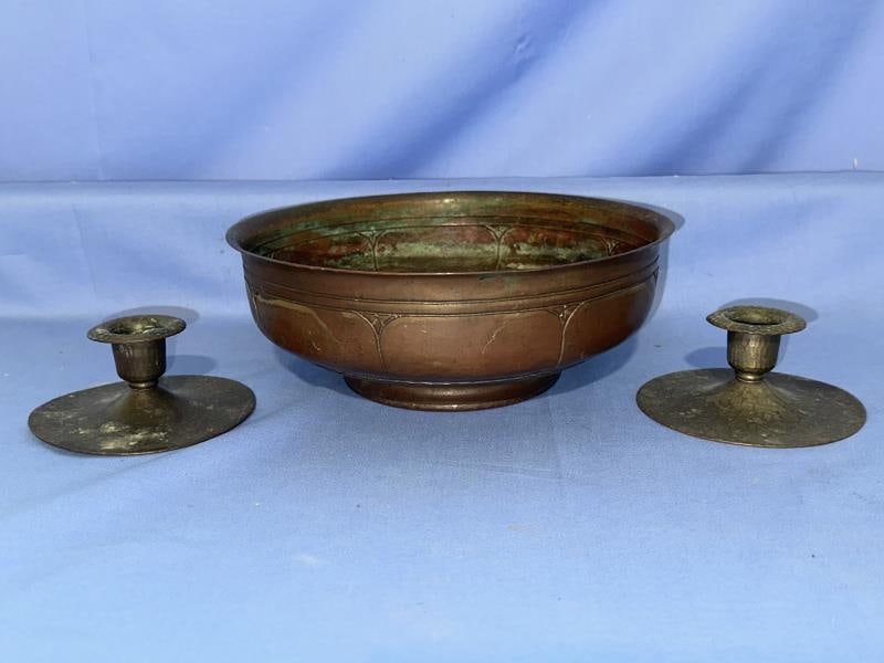PAIR OF ROYCROFT CANDLESTICKS