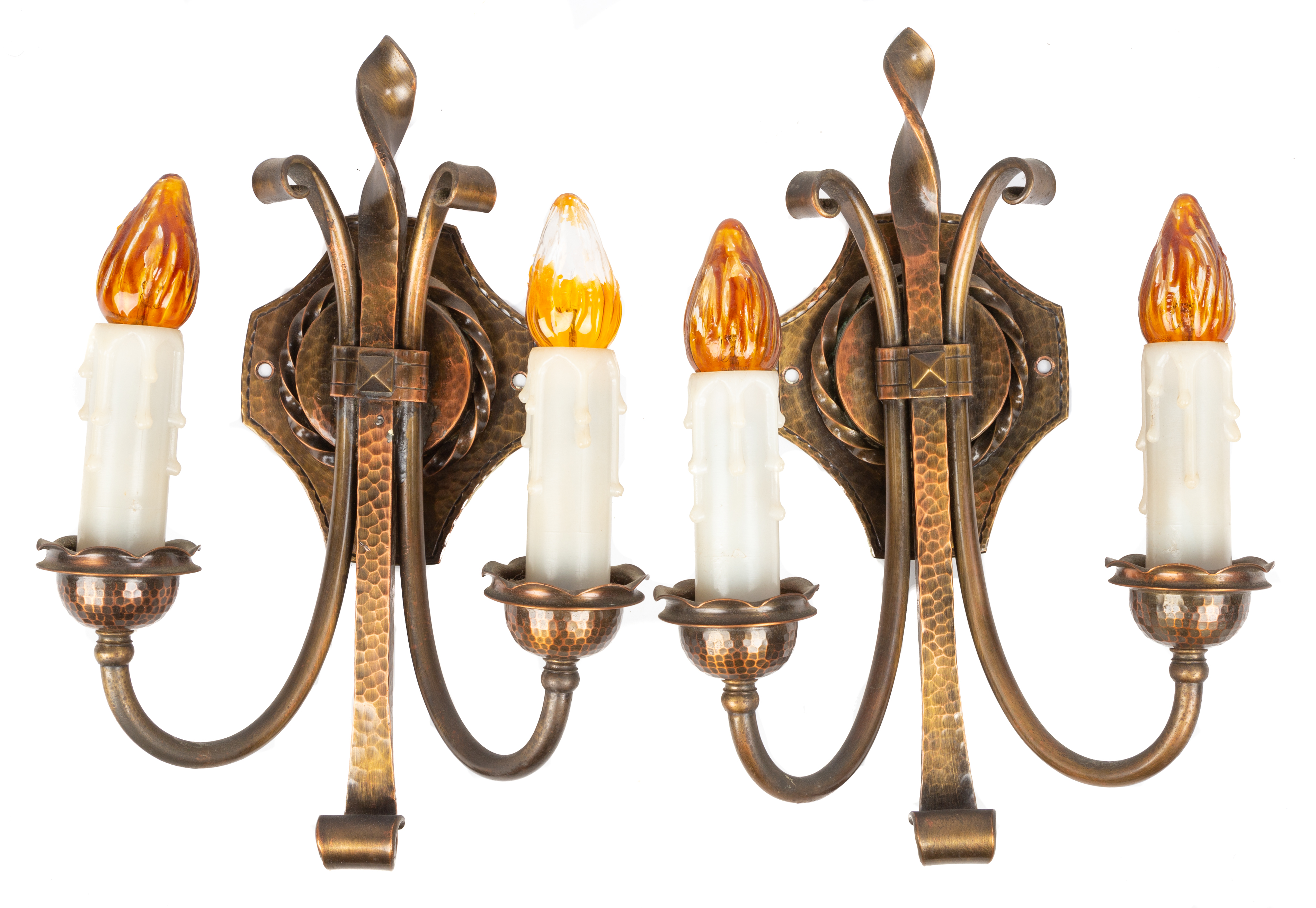 PAIR OF ROYCROFT HAND HAMMERED